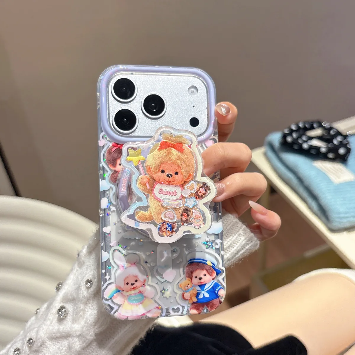 Monchhichi Kawaii Clear Phone Case for iPhone 17 16 15 14 13 Pro Max
